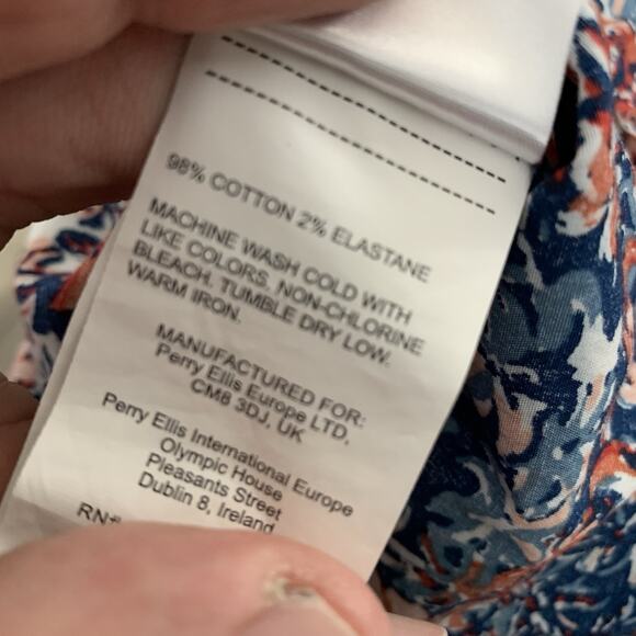 Perry Ellis Shirt Big Tall Mens XLT Blue Orange Floral S/S Cotton Stretch - Picture 4 of 6